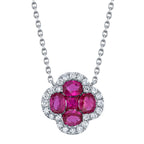 0.16CT DIAMOND & 0.89CT RUBY 14K W/G CLOVER NECKLACE