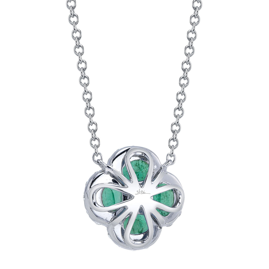 0.16CT DIAMOND & 0.65CT EMERALD 14K W/G CLOVER NECKLACE