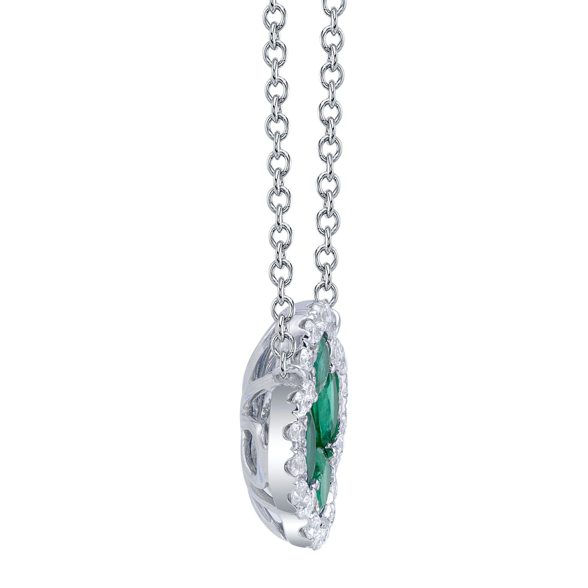 0.16CT DIAMOND & 0.65CT EMERALD 14K W/G CLOVER NECKLACE