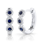 0.15CT DIAMOND & 0.30CT BLUE SAPPHIRE 14K W/G HUGGIE EARRING