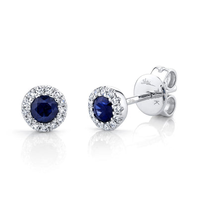 0.08CT DIAMOND & 0.28CT BLUE SAPPHIRE 14K W/G STUD EARRING