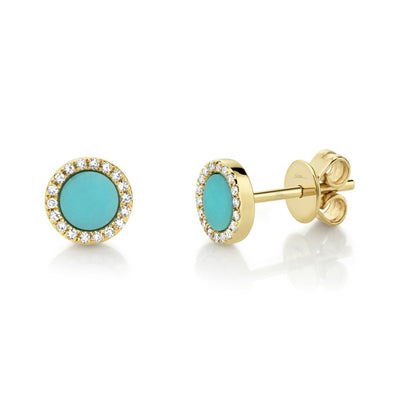0.08CT DIAMOND & 0.47CT COMPOSITE TURQUOISE 14K Y/G STUD EARRING
