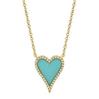 0.09CT DIAMOND & 0.69CT COMPOSITE TURQUOISE 14K Y/G HEART NECKLACE