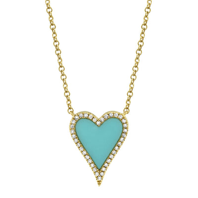 0.09CT DIAMOND & 0.69CT COMPOSITE TURQUOISE 14K Y/G HEART NECKLACE