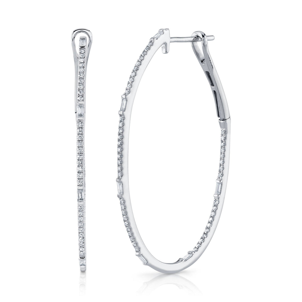 0.44CT 14K W/G DIAMOND BAGUETTE OVAL HOOP EARRING