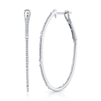0.44CT 14K W/G DIAMOND BAGUETTE OVAL HOOP EARRING