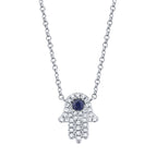 0.09CT DIAMOND & 0.08CT BLUE SAPPHIRE 14K W/G HAMSA NECKLACE