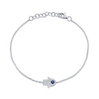 0.09CT DIAMOND & 0.08CT BLUE SAPPHIRE 14K W/G HAMSA BRACELET