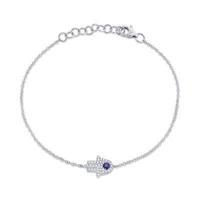 0.09CT DIAMOND & 0.08CT BLUE SAPPHIRE 14K W/G HAMSA BRACELET
