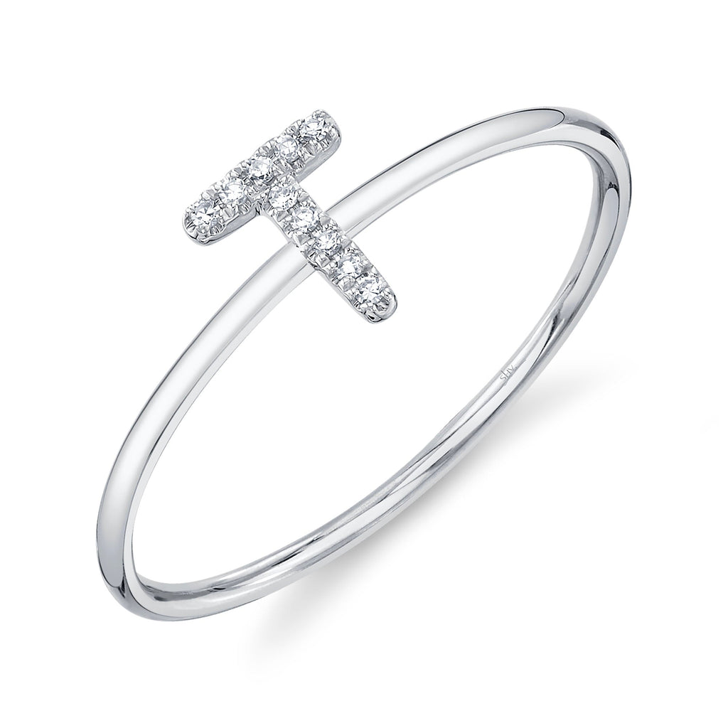 0.03CT 14K W/G DIAMOND LADY'S RING - INITIAL T