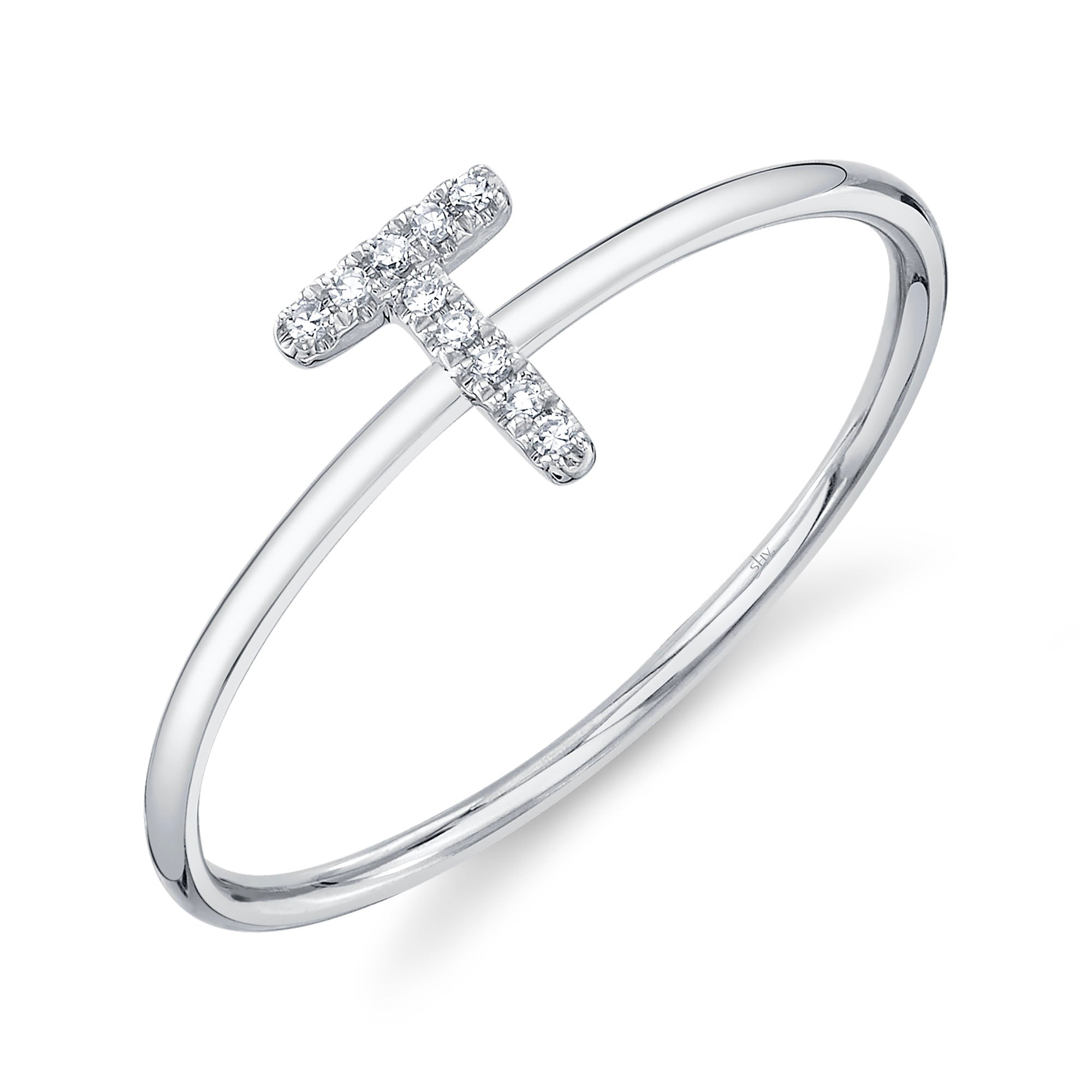 0.03CT 14K W/G DIAMOND LADY'S RING - INITIAL T