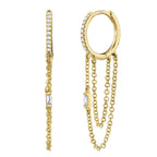 0.18CT 14K Y/G DIAMOND BAGUETTE HUGGIE CHAIN EARRING