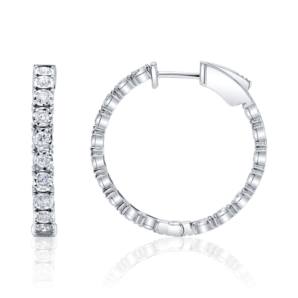 1.06CT 14K W/G DIAMOND HOOP EARRING