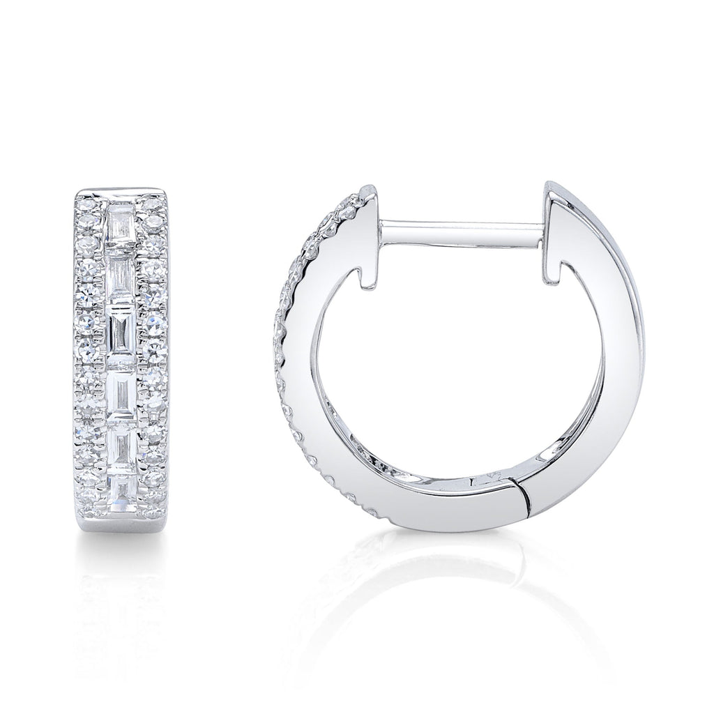 0.34CT 14K W/G DIAMOND BAGUETTE HUGGIE EARRING