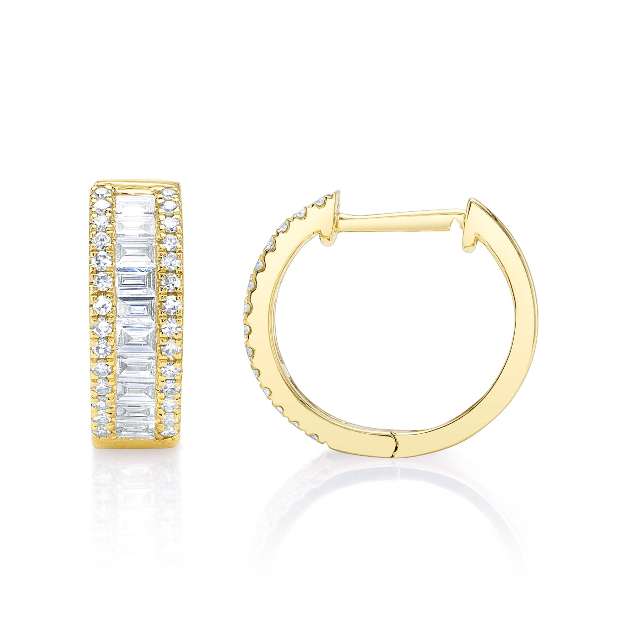 0.49CT 14K Y/G DIAMOND BAGUETTE HUGGIE EARRING