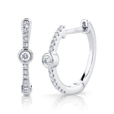 0.13CT 14K W/G DIAMOND BEZEL HOOP EARRING