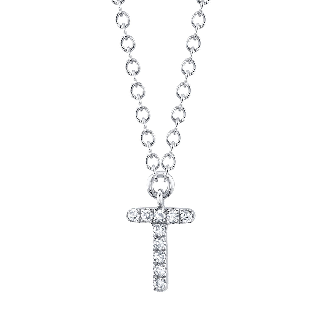 0.03CT 14K W/G DIAMOND NECKLACE - INITIAL T