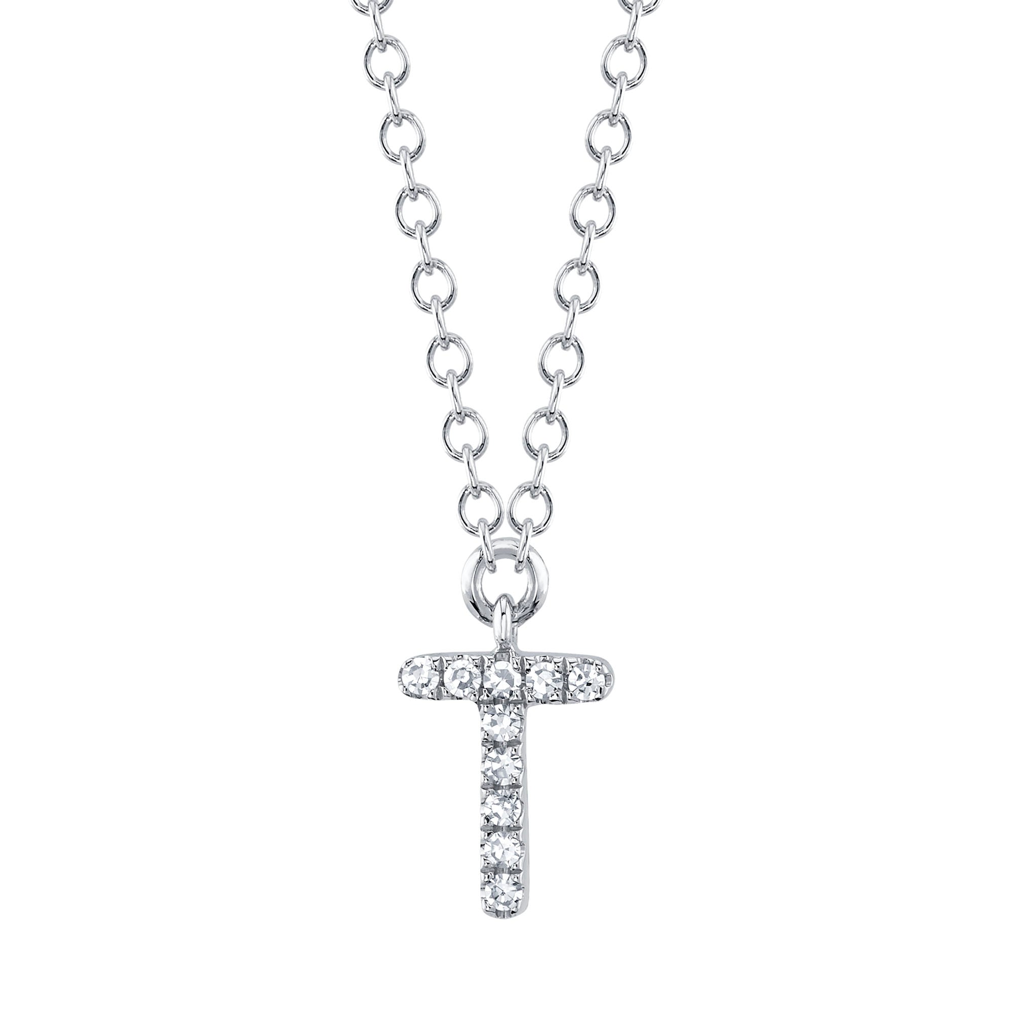 0.03CT 14K W/G DIAMOND NECKLACE - INITIAL T