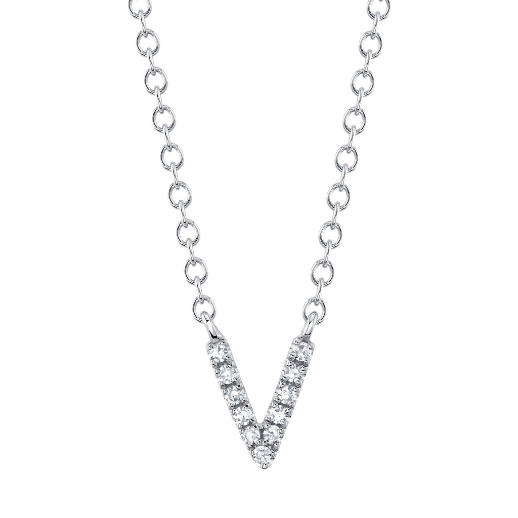 0.03CT 14K W/G DIAMOND NECKLACE - INITIAL V
