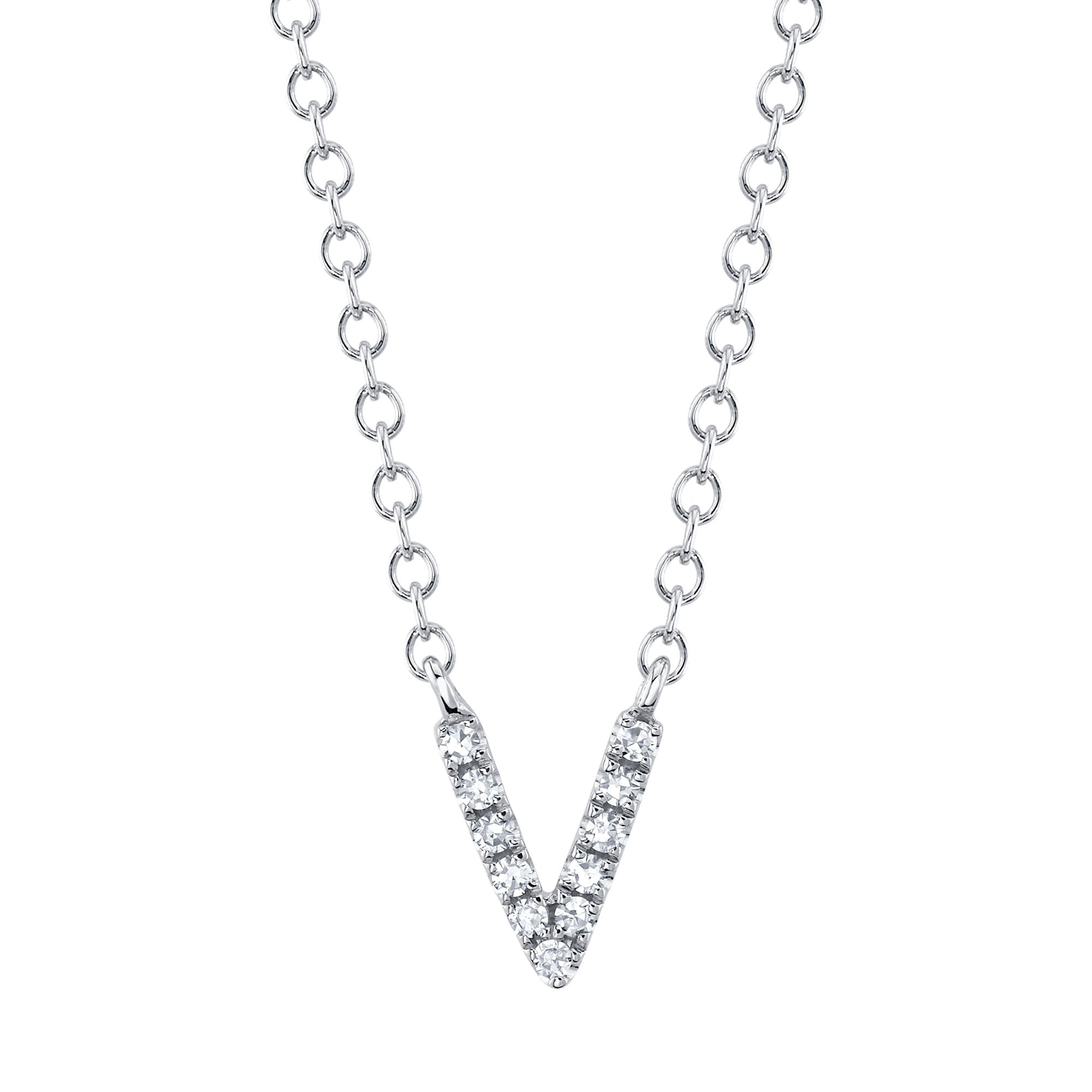 0.03CT 14K W/G DIAMOND NECKLACE - INITIAL V