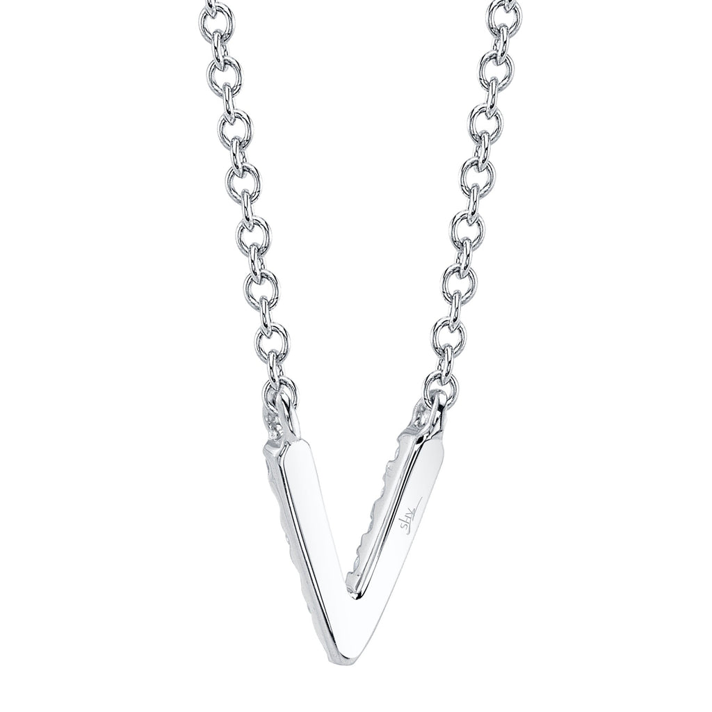 0.03CT 14K W/G DIAMOND NECKLACE - INITIAL V
