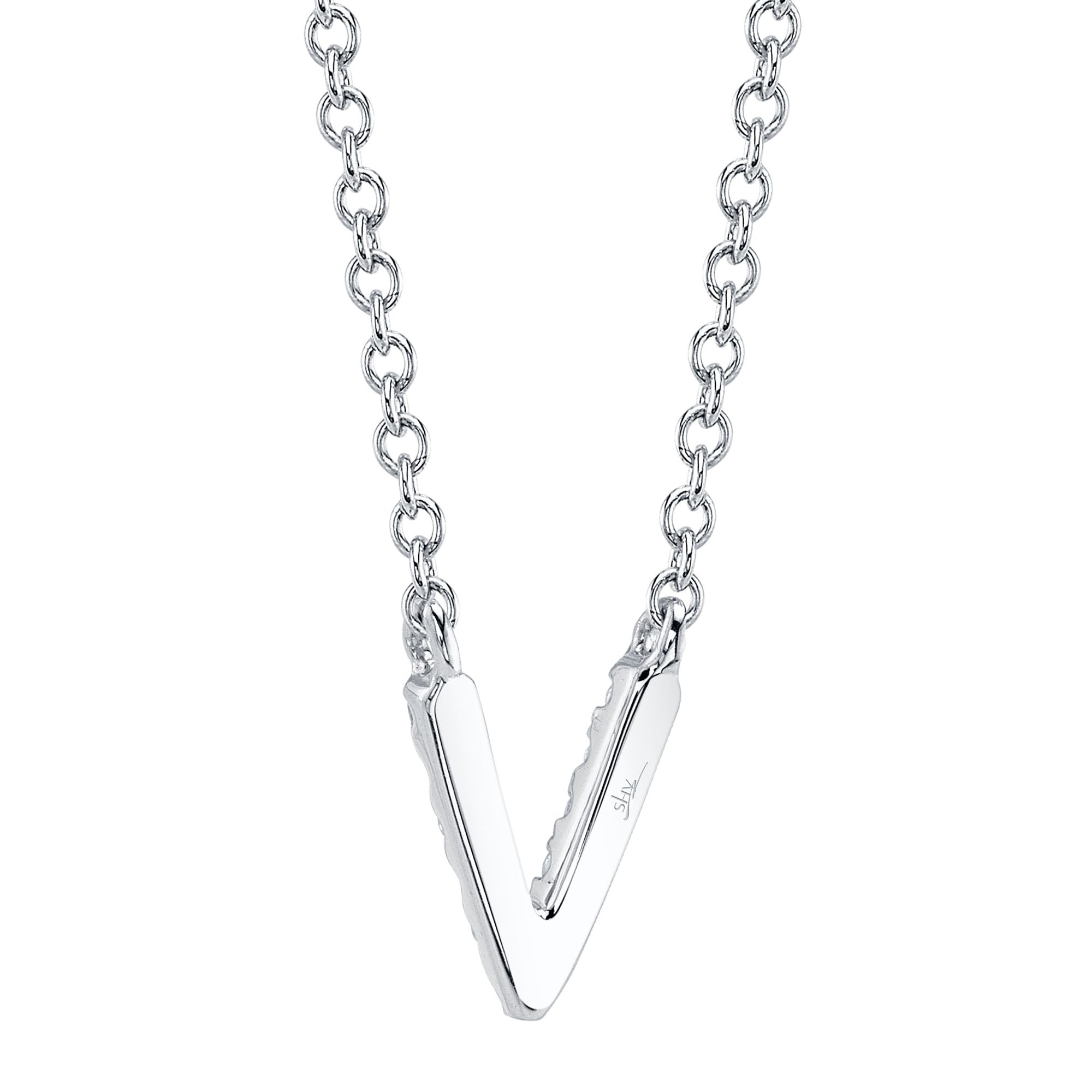 0.03CT 14K W/G DIAMOND NECKLACE - INITIAL V