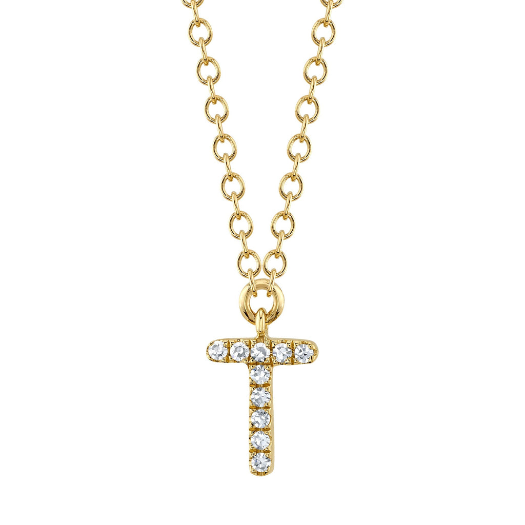 0.03CT 14K Y/G DIAMOND NECKLACE - INITIAL T