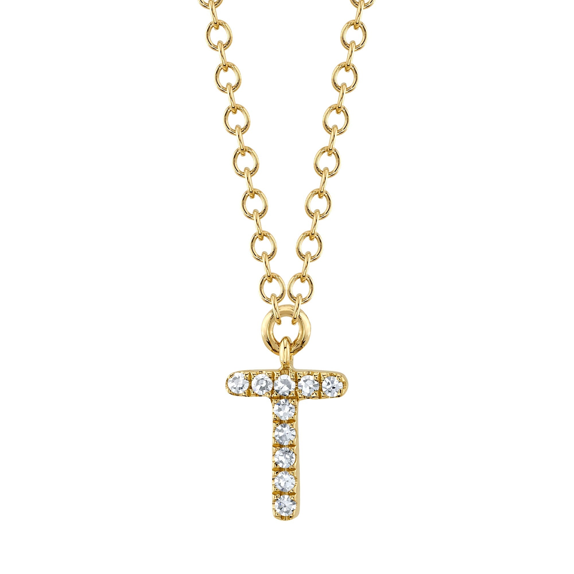 0.03CT 14K Y/G DIAMOND NECKLACE - INITIAL T