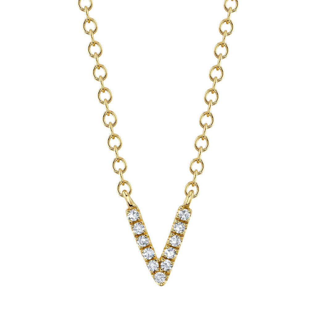 0.03CT 14K Y/G DIAMOND NECKLACE - INITIAL V