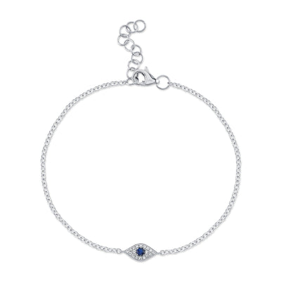 0.04CT DIAMOND & 0.06CT BLUE SAPPHIRE 14K W/G EYE BRACELET