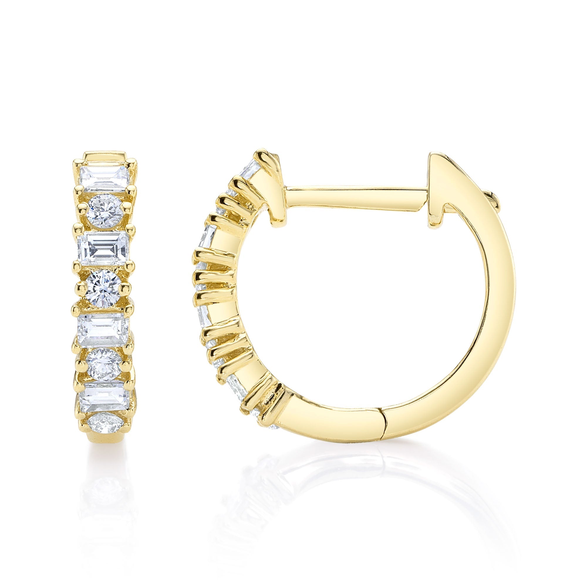 0.42CT 14K Y/G DIAMOND BAGUETTE HUGGIE EARRING