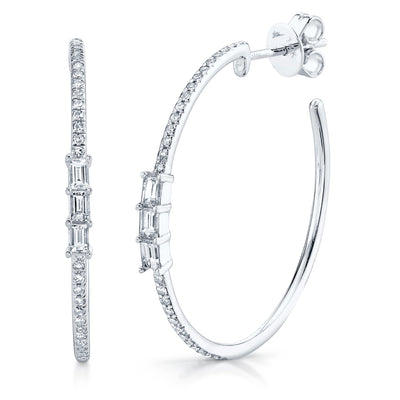 0.39CT 14K W/G DIAMOND BAGUETTE HOOP EARRING