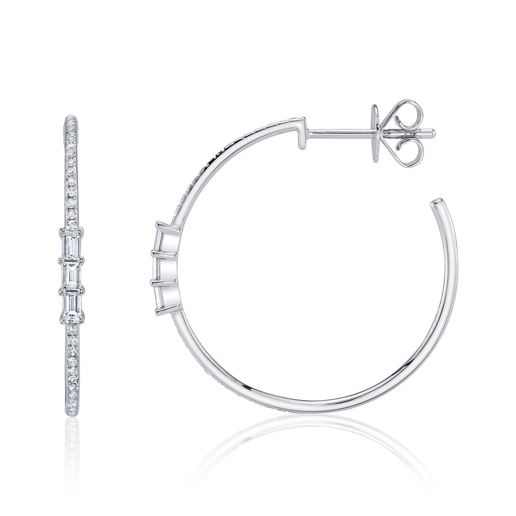 0.39CT 14K W/G DIAMOND BAGUETTE HOOP EARRING