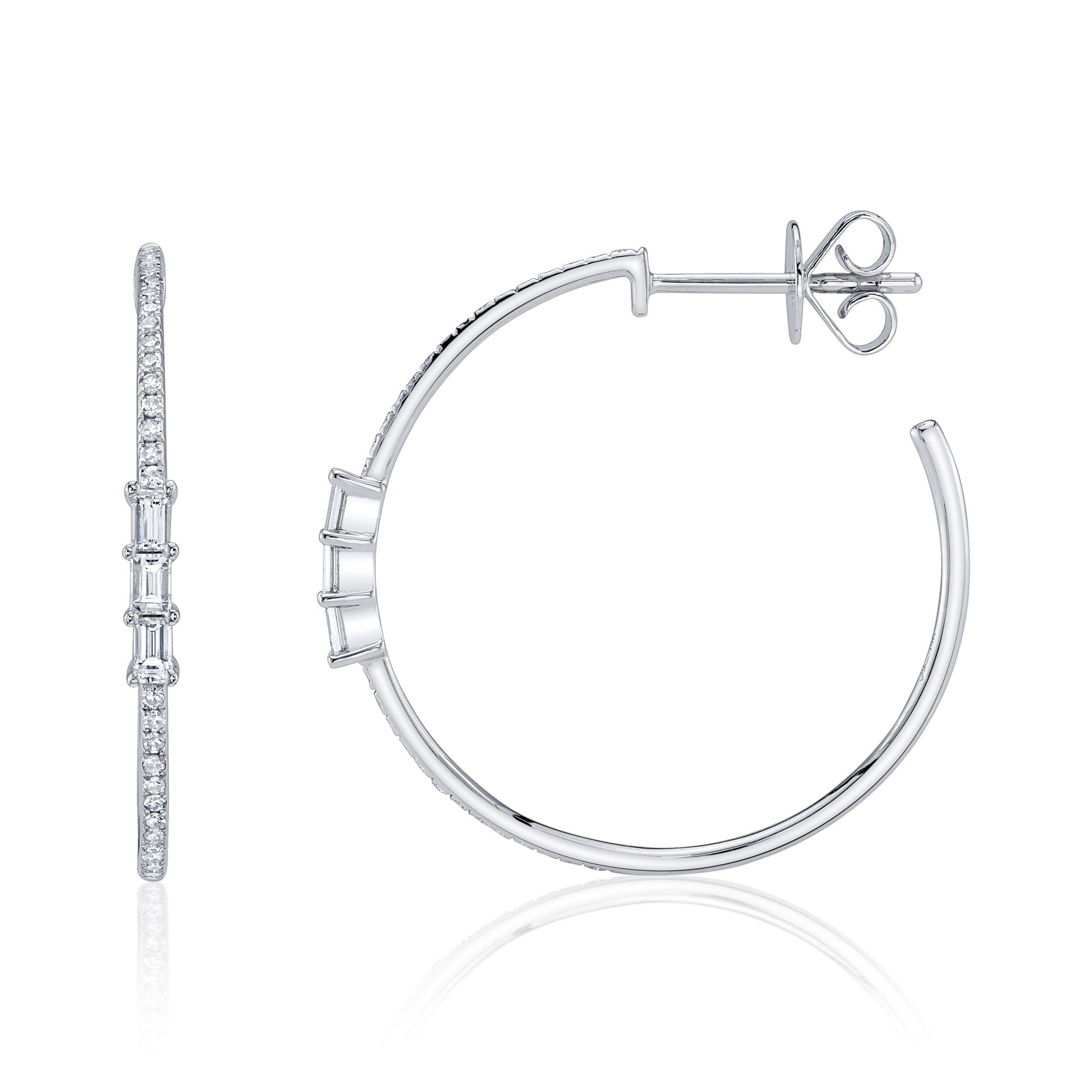 0.39CT 14K W/G DIAMOND BAGUETTE HOOP EARRING