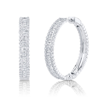 3.40CT 14K W/G DIAMOND BAGUETTE HOOP EARRING