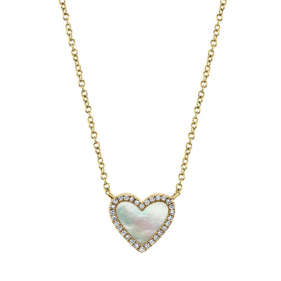 0.09CT DIAMOND & 0.56CT MOTHER OF PEARL 14K Y/G HEART NECKLACE