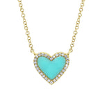 0.09CT DIAMOND & 0.55CT COMPOSITE TURQUOISE 14K Y/G HEART NECKLACE