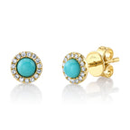 0.10CT DIAMOND & 0.23CT COMPOSITE TURQUOISE 14K Y/G STUD EARRING