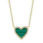 0.09CT DIAMOND & 0.81CT MALACHITE 14K Y/G HEART NECKLACE