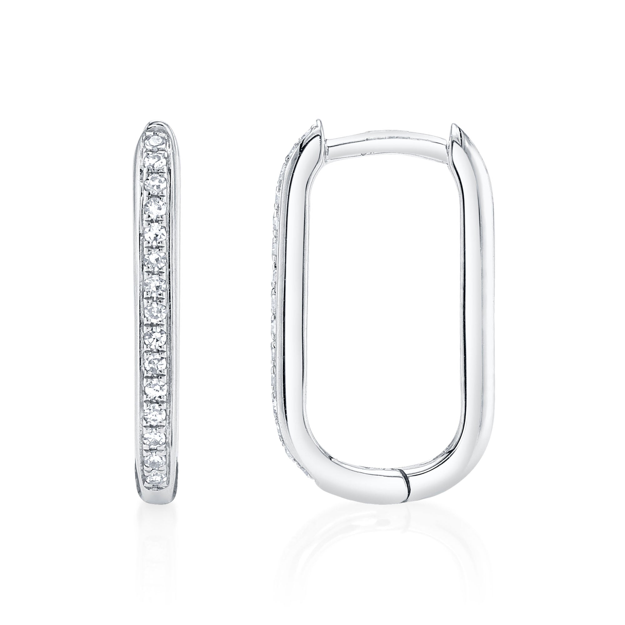 0.08CT 14K W/G DIAMOND OVAL HOOP EARRING