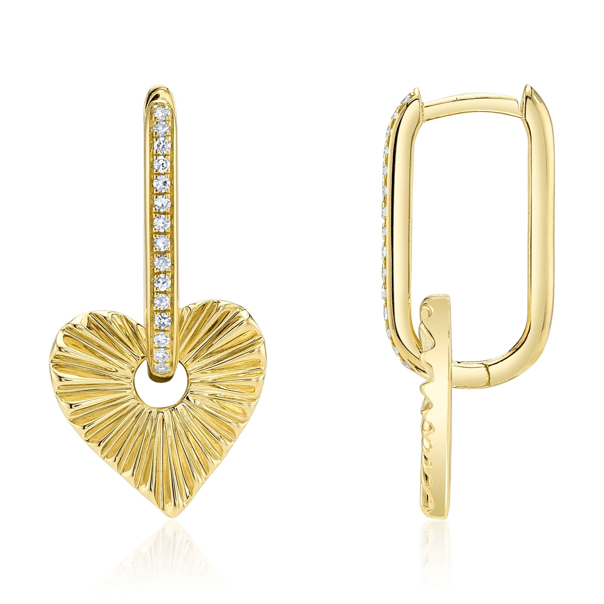 0.08CT 14K Y/G DIAMOND RIBBED HEART EARRING