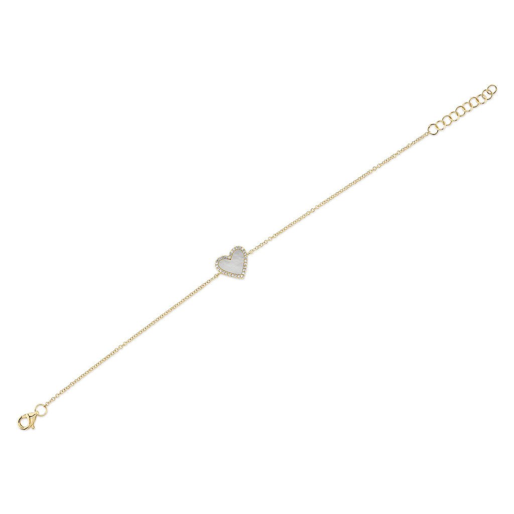 0.09CT DIAMOND & 0.56CT MOTHER OF PEARL 14K Y/G HEART BRACELET