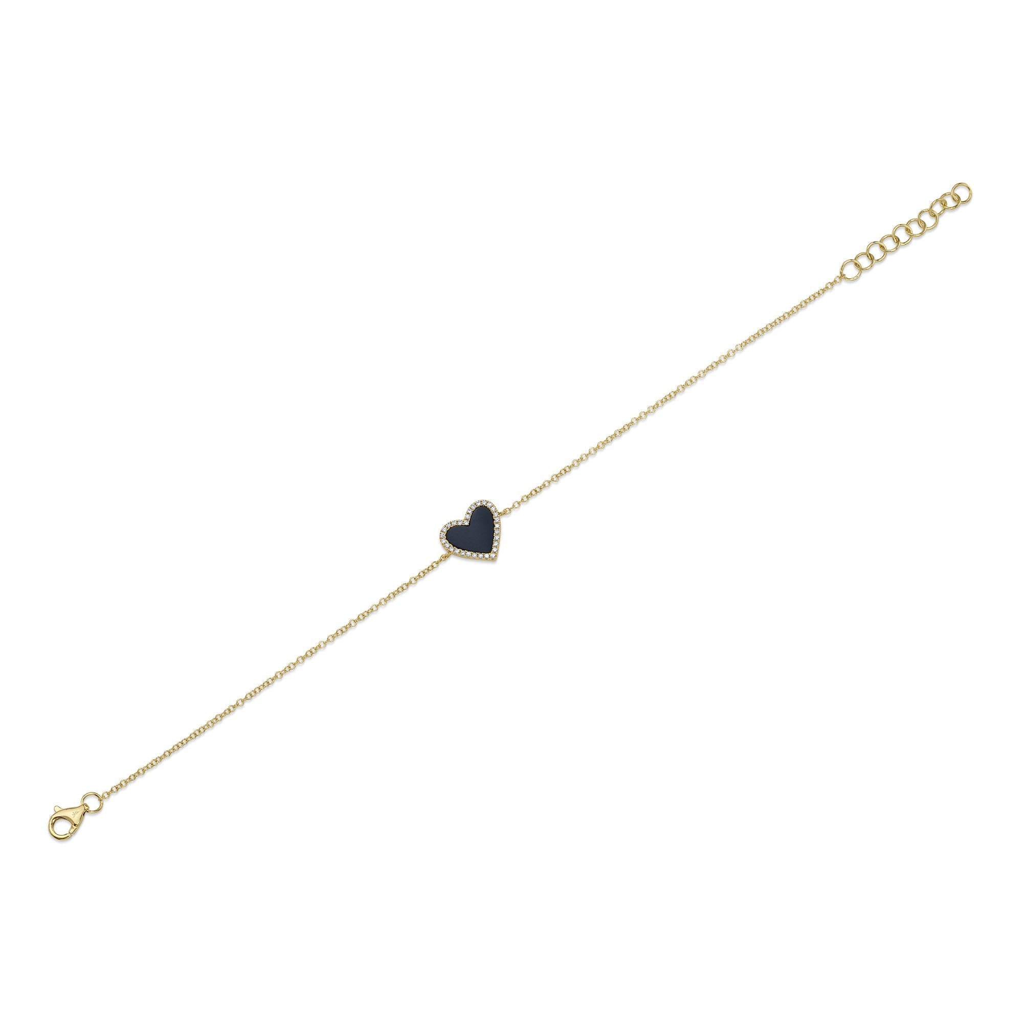0.09CT DIAMOND & 0.57CT BLACK ONYX 14K Y/G HEART BRACELET