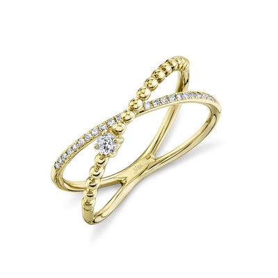 0.12CT 14K Y/G DIAMOND "X" RING SZ 6