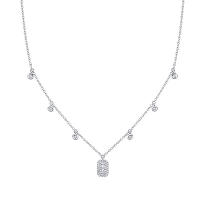 0.20CT 14K W/G DIAMOND BEZEL BAGUETTE NECKLACE