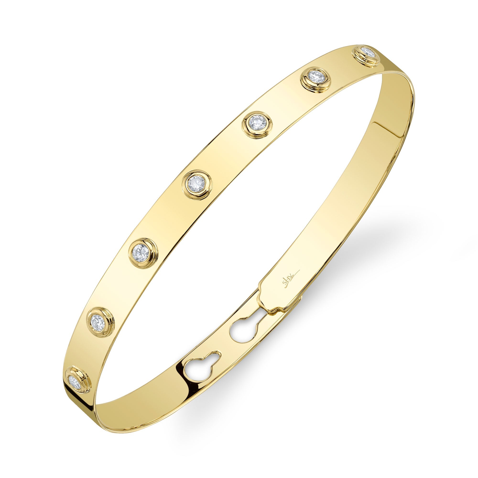 0.32CT 14K Y/G DIAMOND BEZEL LATCH LOCK BANGLE