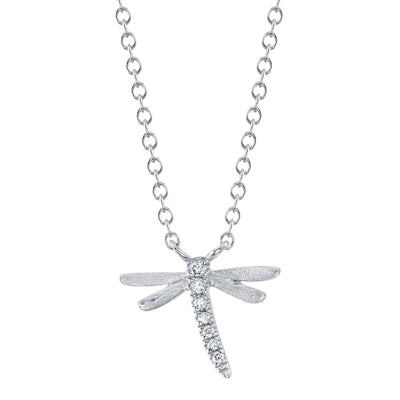 0.03CT 14K W/G DIAMOND DRAGONFLY MATTE NECKLACE