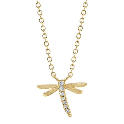 0.03CT 14K Y/G DIAMOND DRAGONFLY MATTE NECKLACE