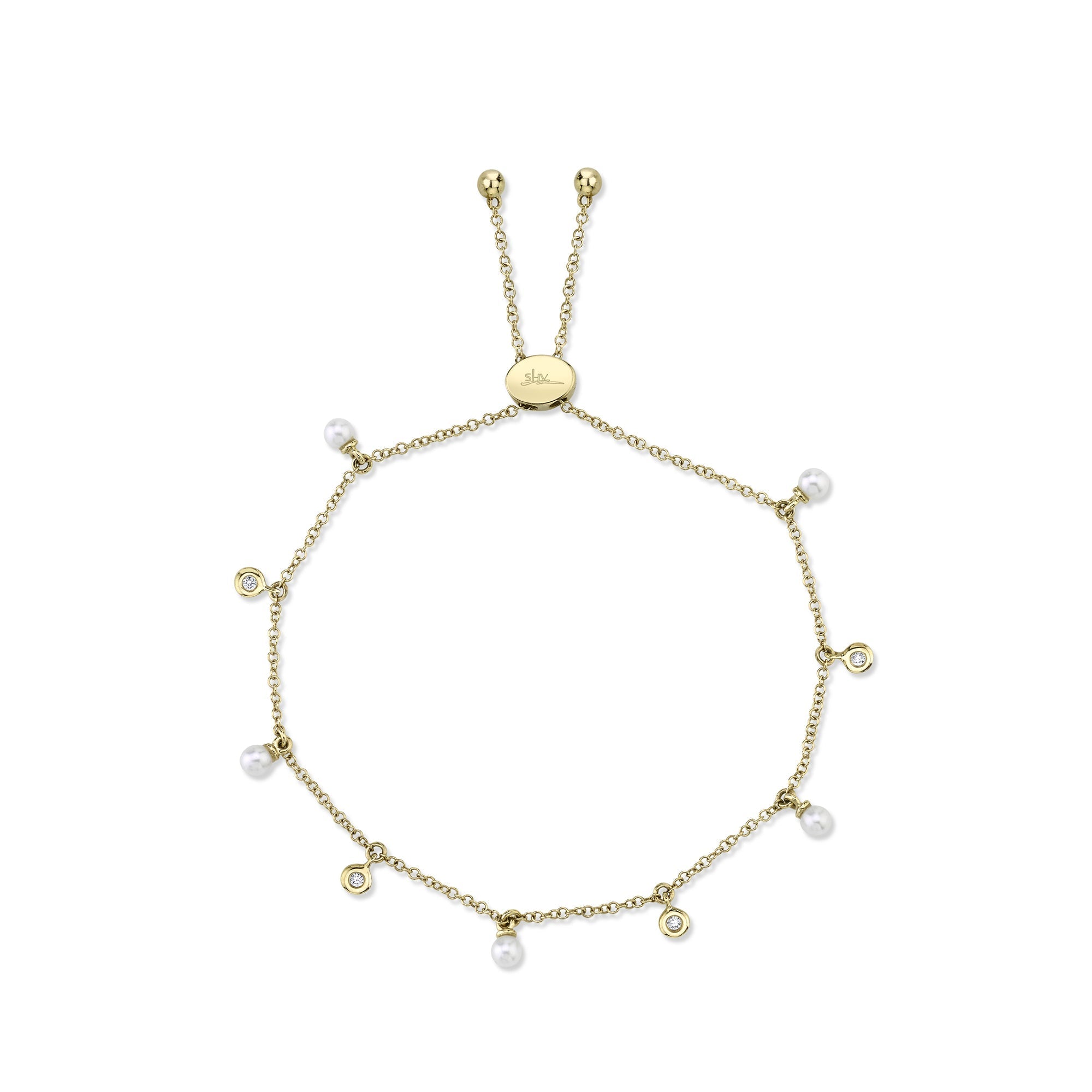 0.04CT 14K Y/G DIAMOND & CULTURED PEARL BOLO BRACELET