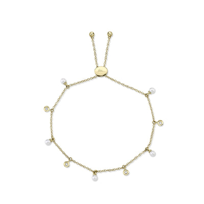0.04CT 14K Y/G DIAMOND & CULTURED PEARL BOLO BRACELET